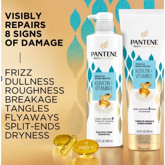 Pantene Pro-V Miracles Bond Repair Keratin Vitamin E, no Sulfate Shampoo 13.5oz - Picture 2 of 3